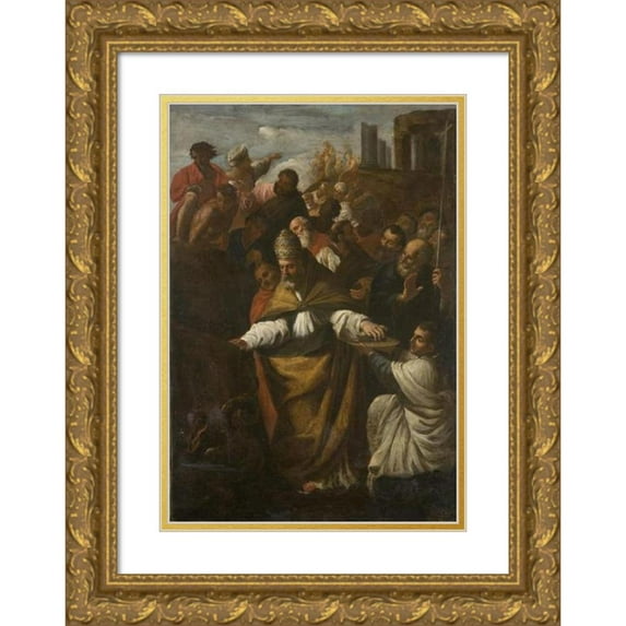 Tadeusz Kuntze 14x18 Gold Ornate Wood Frame and Double Matted Museum Art Print Titled - Miracle of the Church