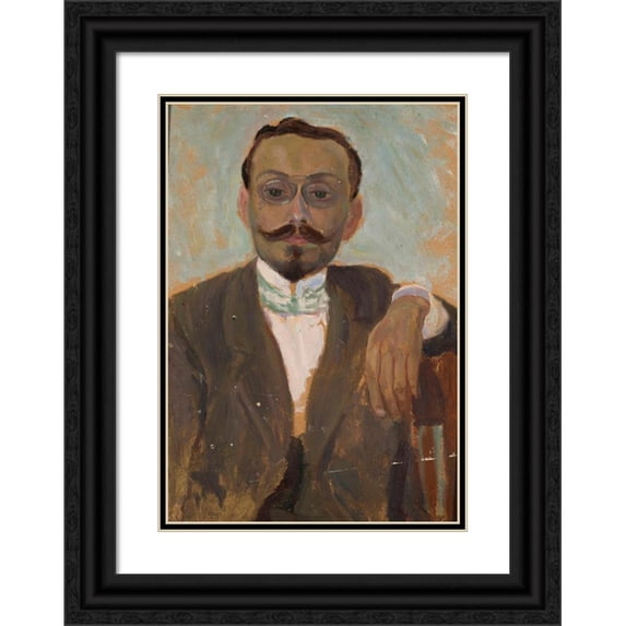 Tadeusz Makowski 11x14 Black Ornate Wood Framed Double Matted Museum Art Print Titled: Portrait of Sculptor Bolesław Bałzukiewicz (1910)