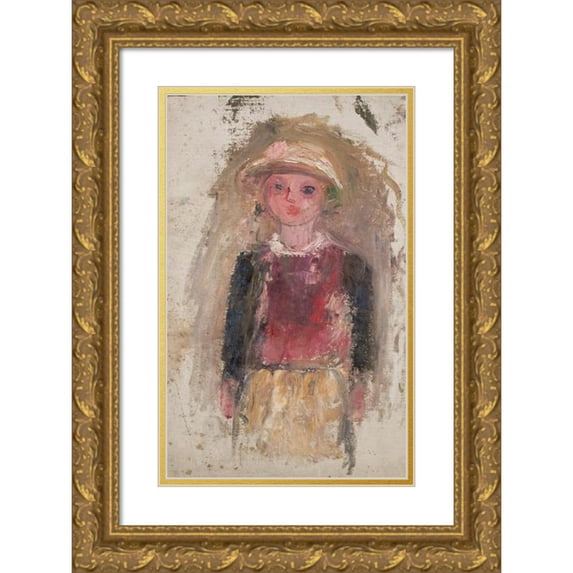 Tadeusz Makowski 11x14 Gold Ornate Wood Frame and Double Matted Museum Art Print Titled - Little Girl in a Red Waistcoat (1926)