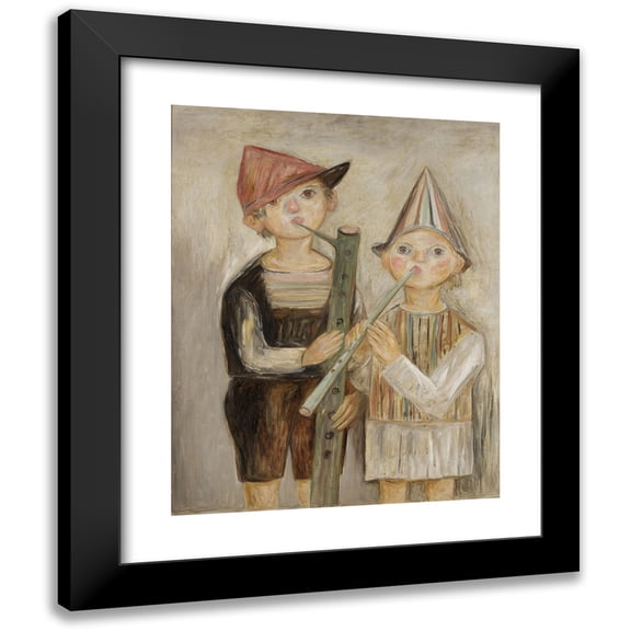 Tadeusz Makowski 12x14 Black Modern Framed Museum Art Print Titled - Boys with Rural Pipes (1928)