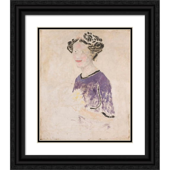 Tadeusz Makowski 12x14 Black Ornate Wood Framed Double Matted Museum Art Print Titled: Woman in a Lilac Dress (1907)