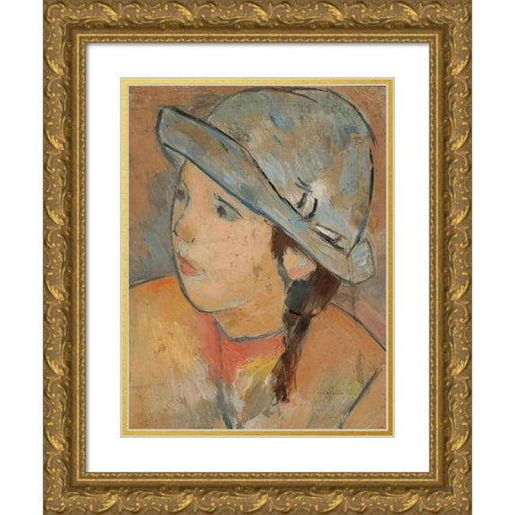 Tadeusz Makowski 12x14 Gold Ornate Wood Frame and Double Matted Museum Art Print Titled - The Girl's Head in a Blue Hat (1922)