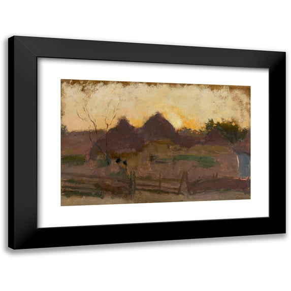 Tadeusz Makowski 14x11 Black Modern Framed Museum Art Print Titled - Landscape with Haystacks (1906)