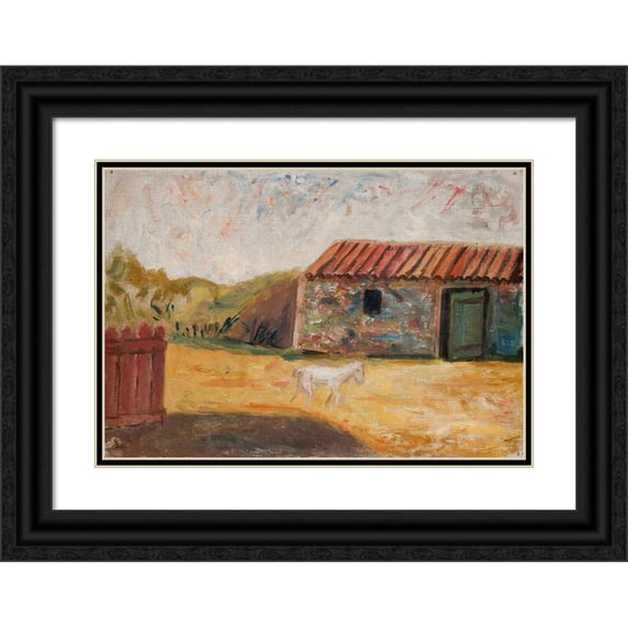 Tadeusz Makowski 14x11 Black Ornate Wood Framed Double Matted Museum Art Print Titled: Rural Farmstead with a White Foal (1931)
