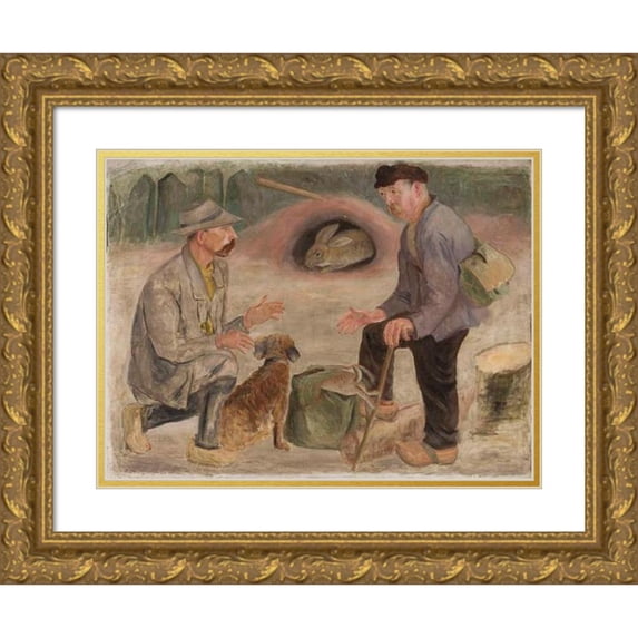 Tadeusz Makowski 14x12 Gold Ornate Wood Frame and Double Matted Museum Art Print Titled - Conversation with a Hunter (1925)