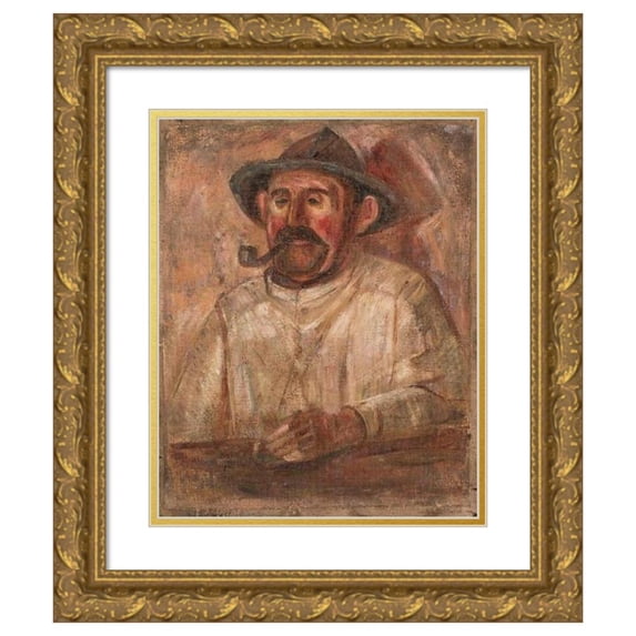 Tadeusz Makowski 15x18 Gold Ornate Wood Frame and Double Matted Museum Art Print Titled - Bust of a Man in a Hat with a Pipe (1921)