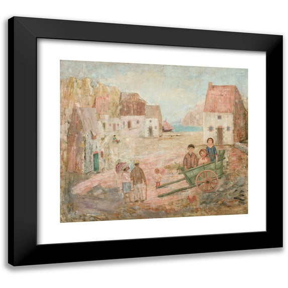 Tadeusz Makowski 17x15 Black Modern Framed Museum Art Print Titled - Landscape of a Small Town with Children in a Pram (1924)