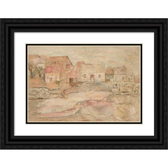 Tadeusz Makowski 18x13 Black Ornate Wood Framed Double Matted Museum Art Print Titled - Breton Landscape with a Sitting Man (1924)