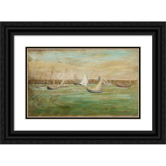 Tadeusz Makowski 18x13 Black Ornate Wood Framed Double Matted Museum Art Print Titled - Sailing Boats (1927)