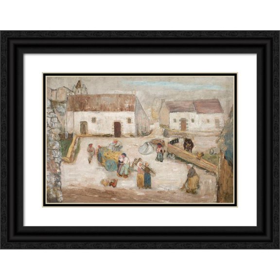 Tadeusz Makowski 18x13 Black Ornate Wood Framed Double Matted Museum Art Print Titled - Work in a Farmstead (1924)