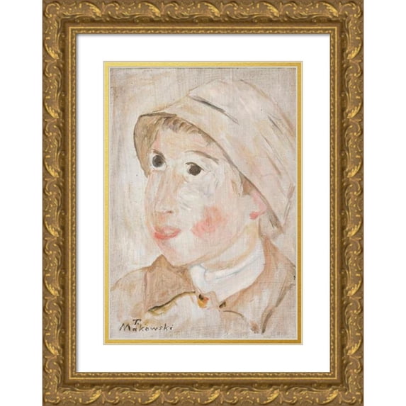 Tadeusz Makowski 18x24 Gold Ornate Framed and Double Matted Museum Art Print Titled - The Boy's Head in a Hat (1925)