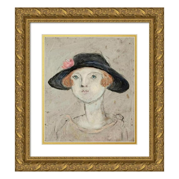 Tadeusz Makowski 20x23 Gold Ornate Framed and Double Matted Museum Art Print Titled - Women's Head in a Black Hat (1925)