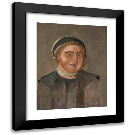 Tadeusz Makowski 20x24 Black Modern Framed Museum Art Print Titled - Study of a Woman in a Black and White Cap (1921)