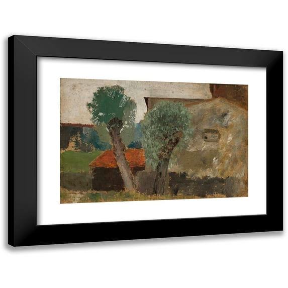 Tadeusz Makowski 24x17 Black Modern Framed Museum Art Print Titled - Fragment of a House with Two Trees (1920)