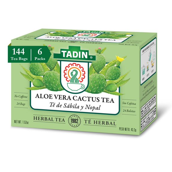 Tadin Herb & Tea Co. Aloe Vera Cactus Tea, Caffeine Free, 24 Tea Bags, Pack of 6