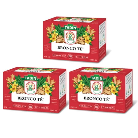 Tadin Bronco Herbal Tea. Peppermint, Eucalyptus and Ginger Tea Blend. Powerful Taste. Caffeine Free. 24 Bags. 1.01 oz. Pack of 3
