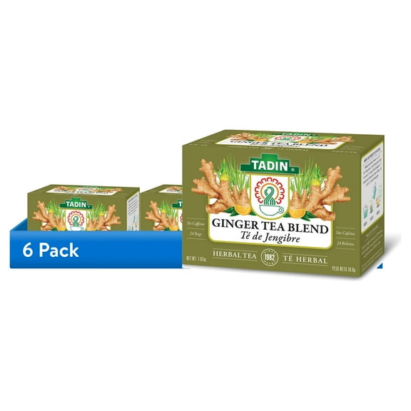 (6 pack) Tadin Ginger Tea, Herbal Tea, Caffeine-Free Tea, Herbal Teabags, 24 Count, Pack of 1