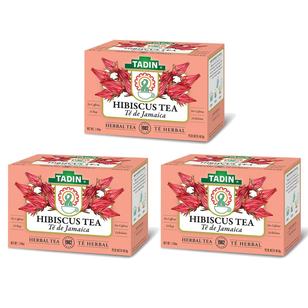 Tadin Herb & Tea Co. Hibiscus Herbal Tea. Caffeine Free. 24 Tea Bags. 1.44 oz. Pack of 3