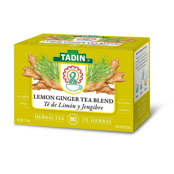 Tadin Lemon Ginger Tea, Herbal Tea, Caffeine-Free Tea, Herbal Tea Bags, 24 Count, Pack of 1