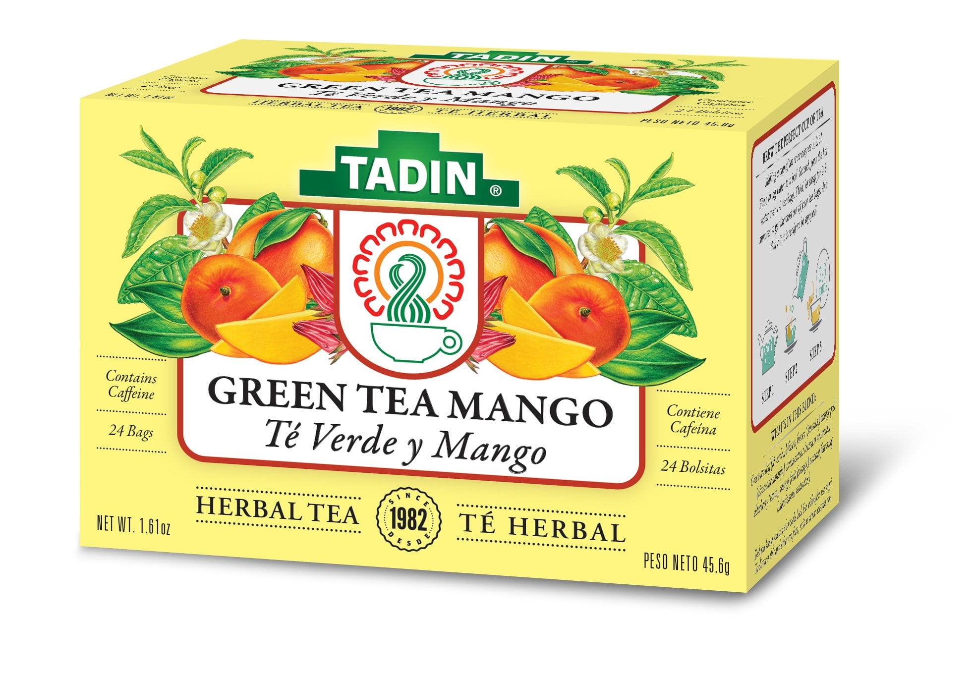 Tadin Mango Green Tea, Herbal Tea, Green Tea Bags, Caffeinated Tea, Tea Bags Individually Wrapped, 24 Tea Bags, Pack of 6