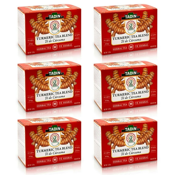 Tadin Turmeric Herbal Tea Blend. Energy and Immune System Booster. Digestive Health Aid. Caffeine Free. 24 Bags. 0.84oz. Pack of 6