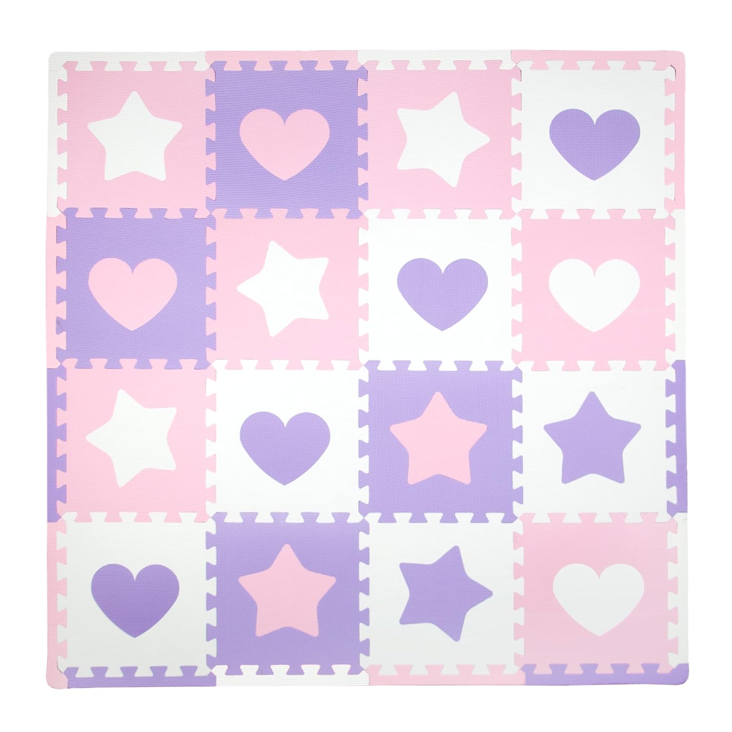 Tadpoles Hearts and Stars Foam Playmats for Baby and Kids, 16 Interlocking Play Mat, Waterproof, Durable, Long-lasting | Total Floor Coverage 50” x 50” | Pink, Purple - image 1 of 6