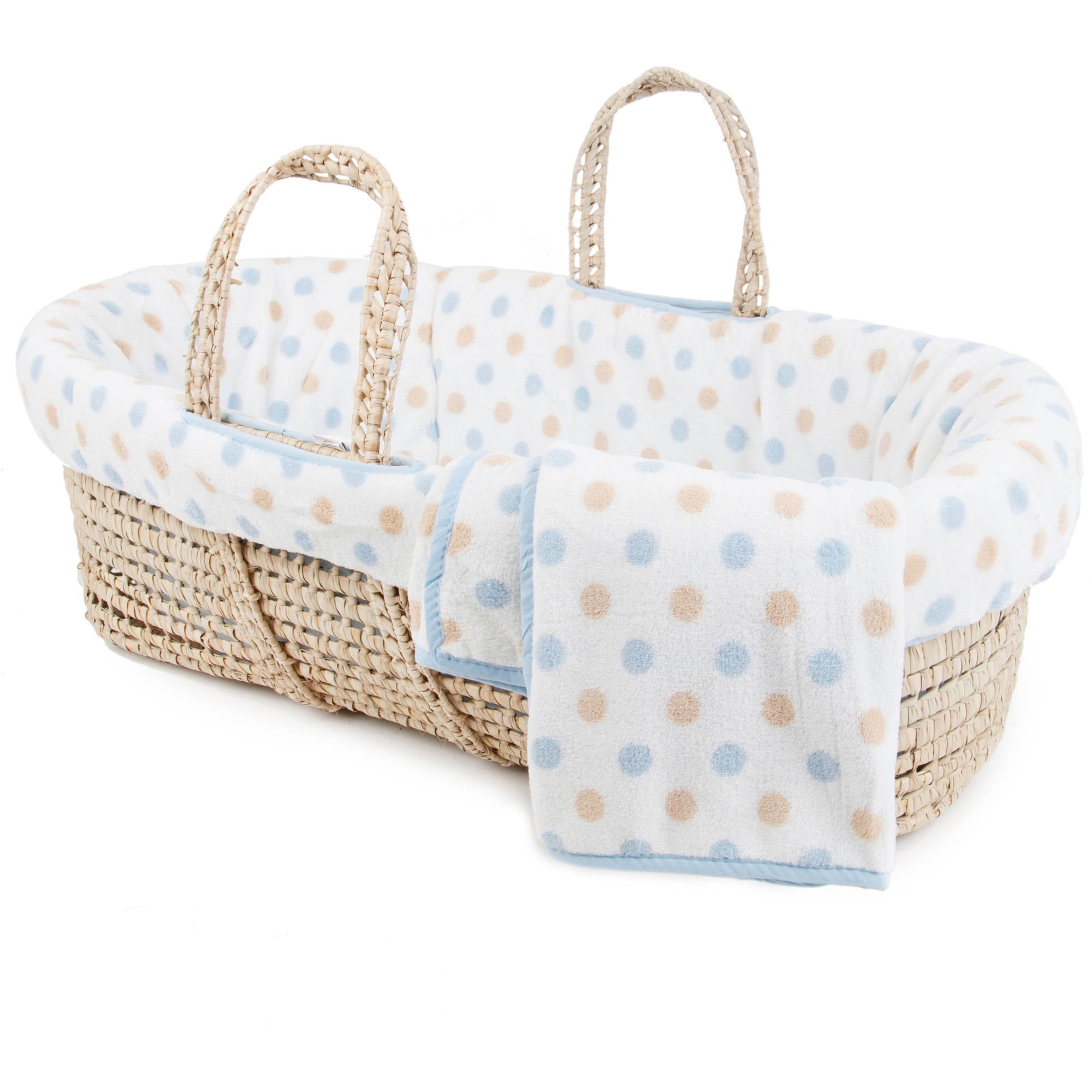 Tadpoles Polka Dot Plush Fleece Moses Basket and Bedding Set, Blue
