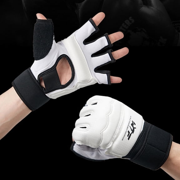 Taekwondo Half Finger Gloves, Martial Arts Sparring Hand Guards with Wrist Support for Punching Bag Training