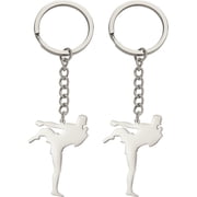 Taekwondo High Kick Keychains Titanium Steel Sports Charm Karate Jiu Jitsu Keyring Jewelry Key Chain Pendant silver 1