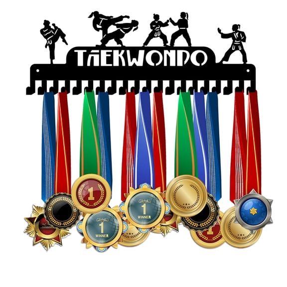Taekwondo Medal Hanger Display 20 Hooks Trophy Shelf Medal Holder Rack Wall Mount Hanger Decor Award Rack Award Ribbon Hanger with Gift Box