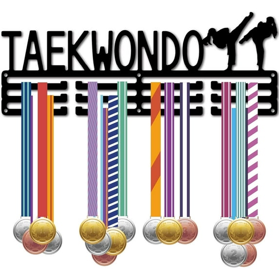 Taekwondo Medal Holder Medal Hanger Medal Rack Display Sports Medal Hanging Awards Metal Wall Mounted Home Room Decor Gift for Women Men Athletes Player Race Winner Black 15.7x5.9 Inch