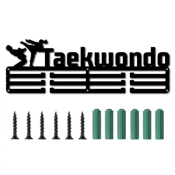 Taekwondo Medal Holder Sport Words Awards Display Stand Wall Rack Mount Hanger Decor for Champions Home Badge 3 Rung Medalist Running
