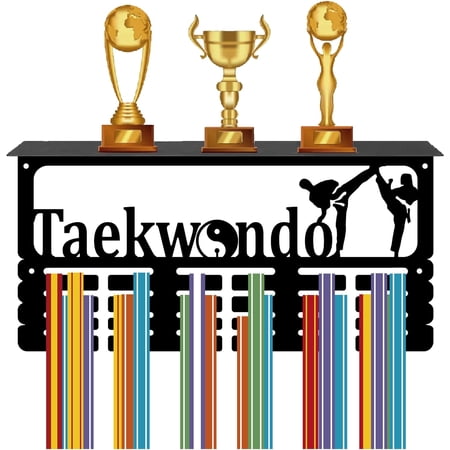 Taekwondo Medal Holder Trophy Shelf Medal Hanger Display with Shelf Stand Sports 4 Rows Wall Mount Hold 70+