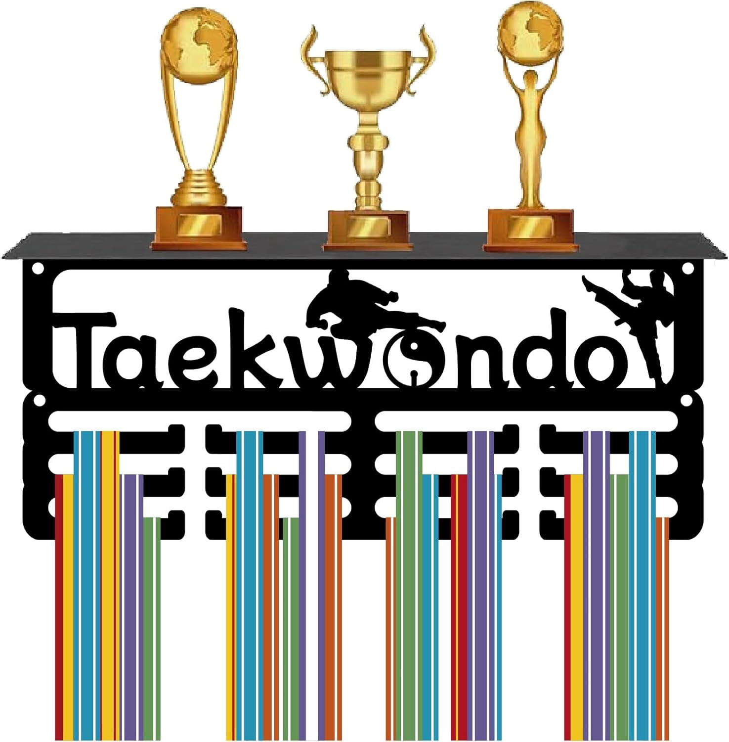 Taekwondo Medal Trophy Display Shelf Medal Hanger Display Shelf with 12 Hooks Stand Sports Wall Mount Hold Trophy Holder Medal Organizer Rack Race Soccer Awards 11.4x5x4Inch Mixed Color 1set