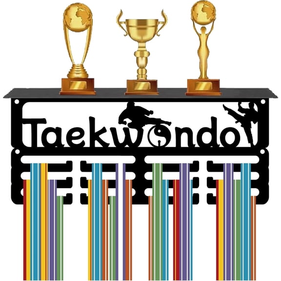 Taekwondo Medal Trophy Display Shelf Medal Hanger Display Shelf with 12 Hooks Stand Sports Wall Mount Hold Trophy Holder Medal Organizer Rack Race Soccer Awards 11.4x5x4Inch Mixed Color 1set
