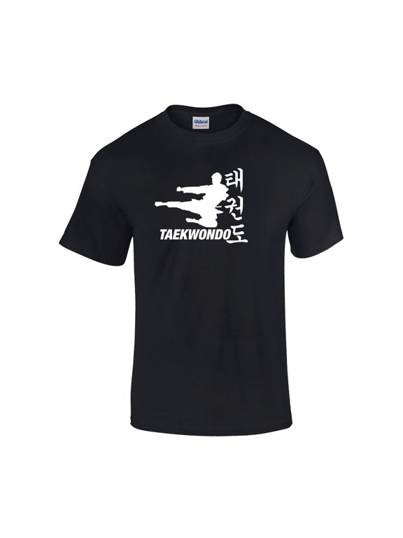 Taekwondo T-Shirt TKD Shirt Korean Martial Arts Kicker Men's Unisex Shirts (Black, SM)