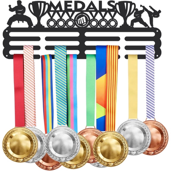 Taekwondo Theme Fashion Iron Medal Hanger Holder Display Wall Rack with Screws Trophy Pattern 150x400mm DIY