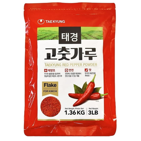 Taekyung Chili Powder For Kimchi (Flake, 3LB) - Korean Gochugaru. Red Pepper Spice Seasoning for Asian Food. MSG Free.