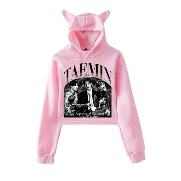 Taemin Ephemeral Cat Ear Hoodie Pop Singer Casual Women's Short Hoodie Sportswear