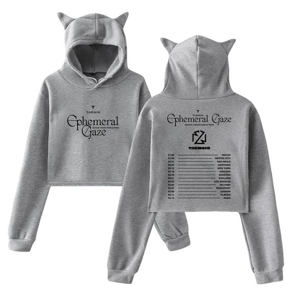 Taemin Ephemeral Gaze World Tour 2025 Hoodie Cat Ears Hooded Sweatshirts Women Long Sleeve Crop Top