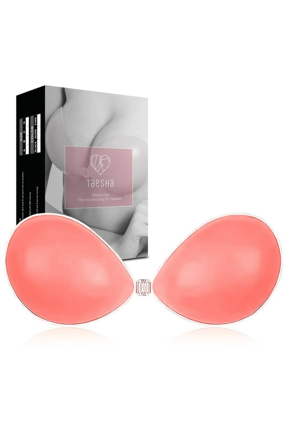 Invisible Adhesive Push-up Bra Strapless- Lift Up Sticky Bra for Women- Breast Lift Silicone Covering Nipple Bra for Backless Dress - Reusable Sticky Bras Pink