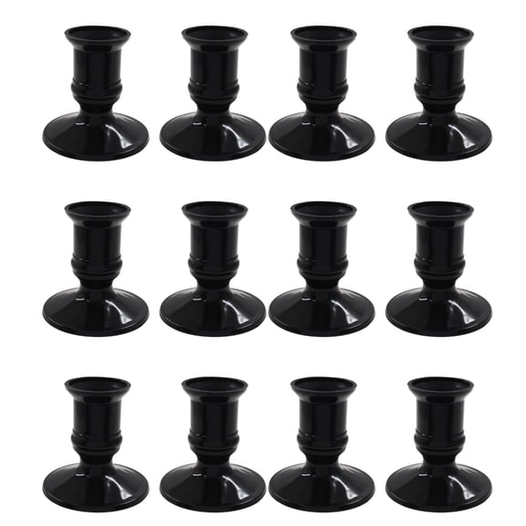 Taeuda 12Pcs Black Plastic Taper Pillar Candle Holders for LED Candle and Home Decors