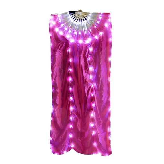 Taeuda 1PC LED Light Up Belly Dance Fan Polyester Silk Illuminated Long Fan for Festivals and Celebration