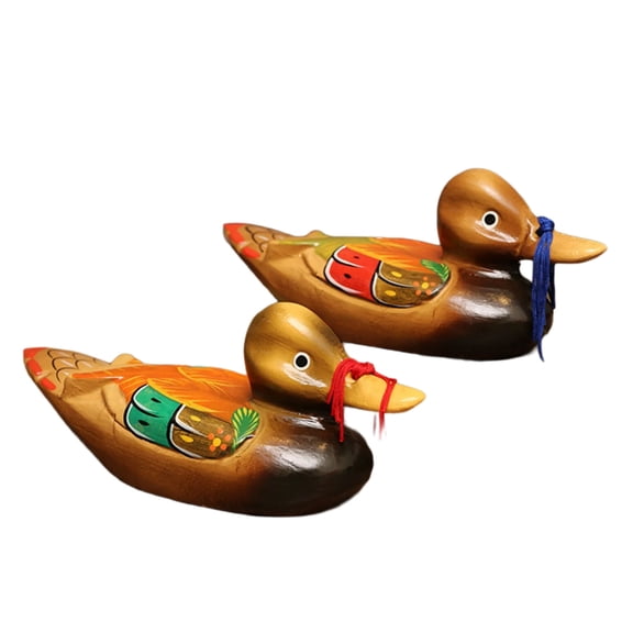 Taeuda 2 Piece Handpainted Wooden Mandarin Duck Sculptures Love Symbol Couple Duck Statues Ornaments Wedding Home Decors Gift