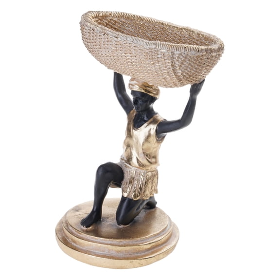 Taeuda African Man Sculptures with Storage Bowl Handmade Resin African Figurines Exotic Tribal Art Statues for Entryway Table