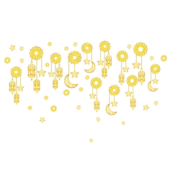 Taeuda Eid Wall Stickers 2pc/set Double Side Static Electricity Moon Star Castle Decal for Ramadan Mubarak Party Window Decor