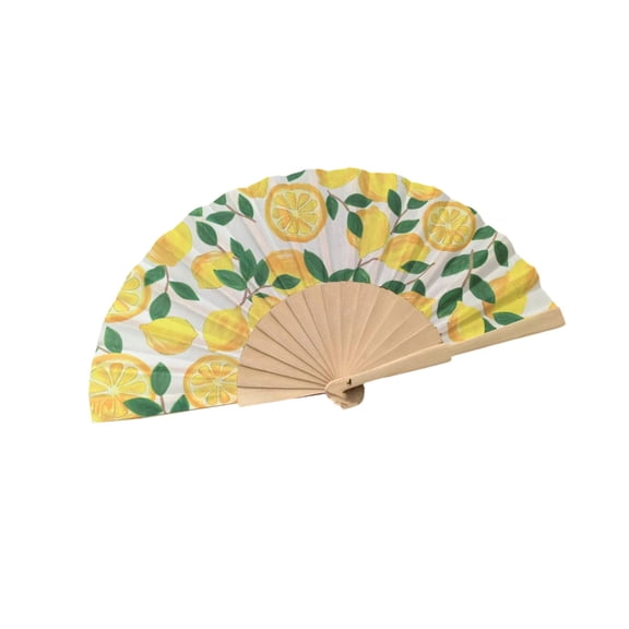 Taeuda Multipurpose Hand Fan for Dance Performances and Decoration with Lemon Cherries Pattern Spanish Wood 7Inch Folding Fan
