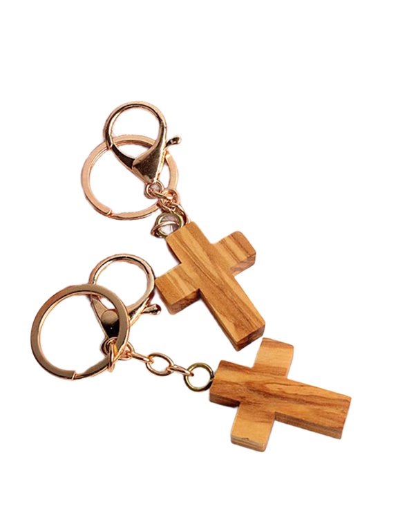 Wood Crosses Keychain Metal Keyring Christian Faith Key Holder for Everyday Use