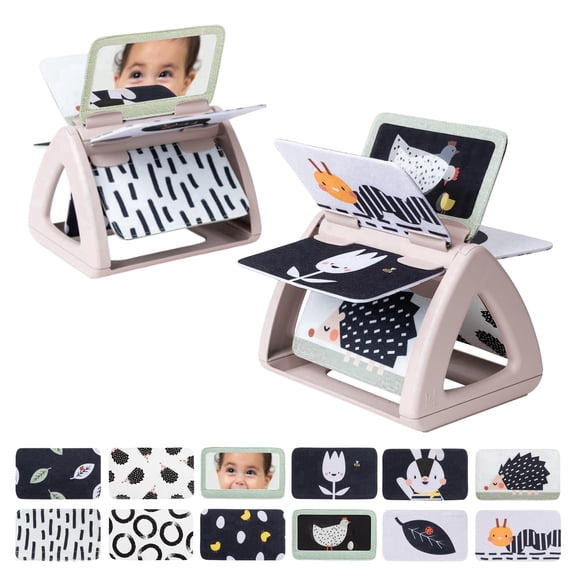 Taf Toys Black and White Rattling Spinning Book High Contrast Newborn Baby Toy with Mirror for Visual Stimulation and Tummy Time