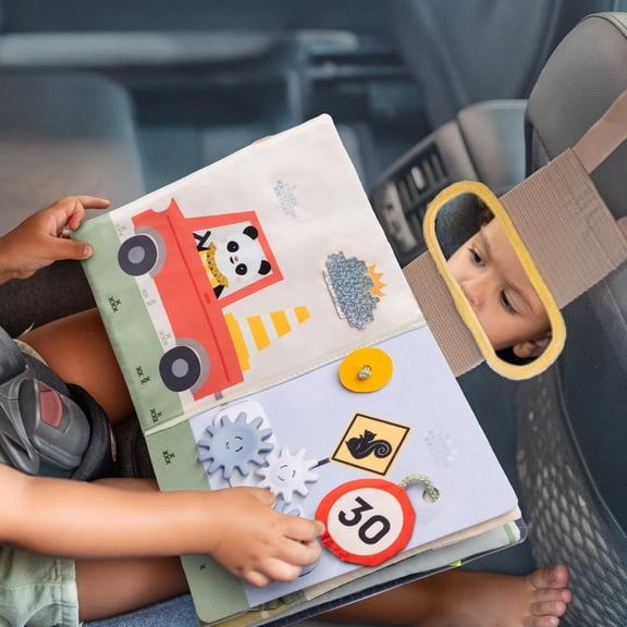 Taf Toys Car seat Toys Busy Book for Toddlers 1-3, Montessori Quiet Activity Books Travel Toy with 15 Activities - Montessori Toys Busy Board for baby - Boy Toys Girl Gift Travel activity car